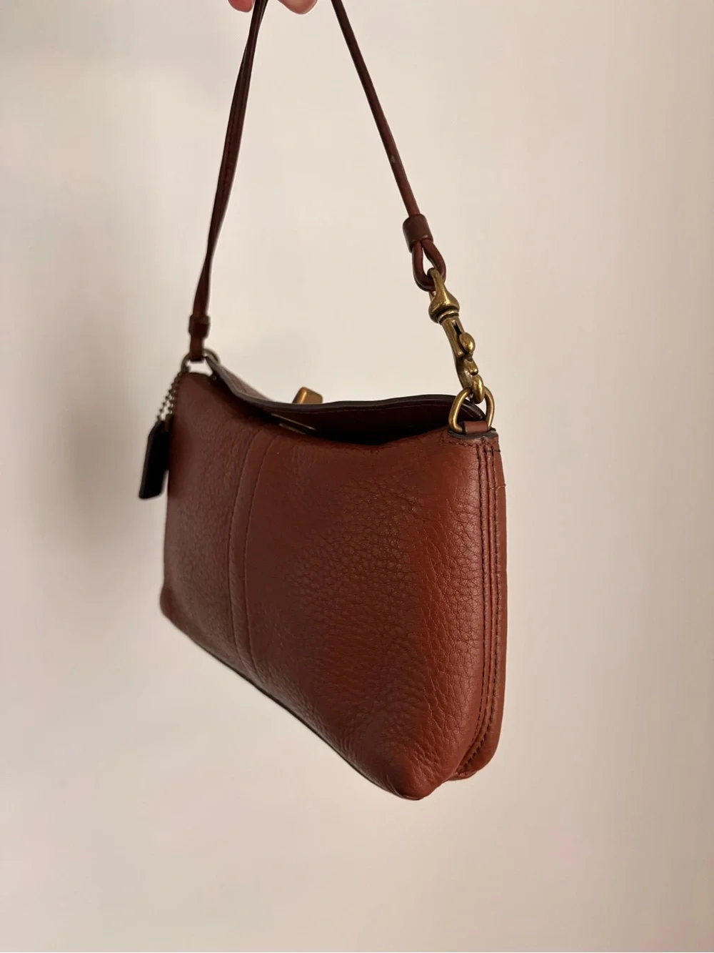 Coach Y2K Brown Pebbled Leather Brass Chelsea Turnlock Wristlet or Mini Purse